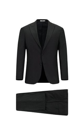  Koyu Füme 7 Drop Slim Fit Dar Kesim Çizgili Takım Elbise