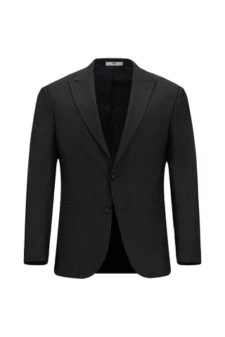  Koyu Füme 7 Drop Slim Fit Dar Kesim Çizgili Takım Elbise