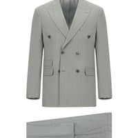 Medium Grey 7 Drop Slim Fit Striped Double-Breasted Suit