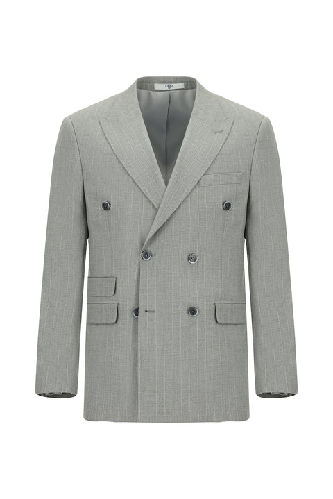 Medium Grey 7 Drop Slim Fit Striped Double-Breasted Suit