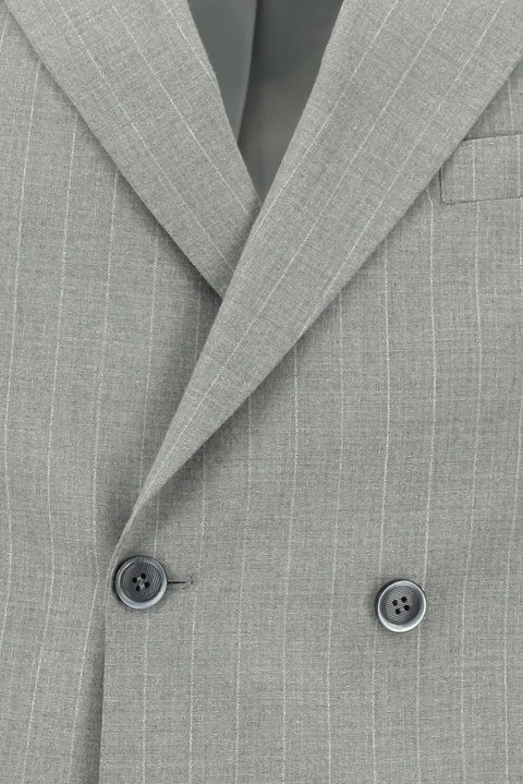 Medium Grey 7 Drop Slim Fit Striped Double-Breasted Suit
