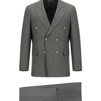 Medium Gray 7 Drop Slim Fit Striped Double-Breasted Suit