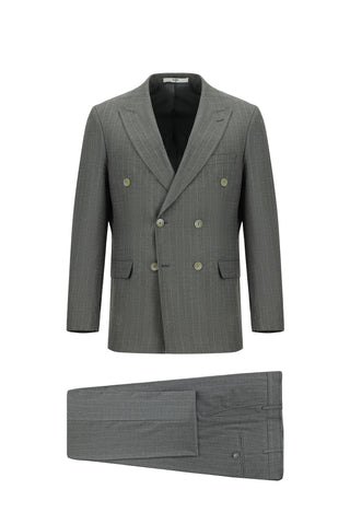  Orta Füme 7 Drop Slim Fit Dar Kesim Çizgili Kruvaze Takım Elbise