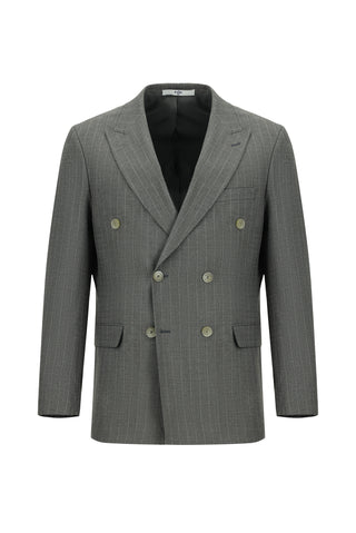  Orta Füme 7 Drop Slim Fit Dar Kesim Çizgili Kruvaze Takım Elbise