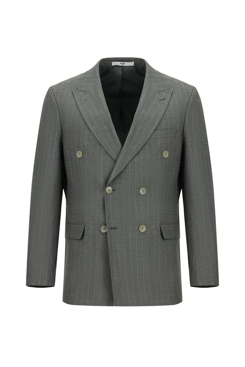 Medium Gray 7 Drop Slim Fit Striped Double-Breasted Suit