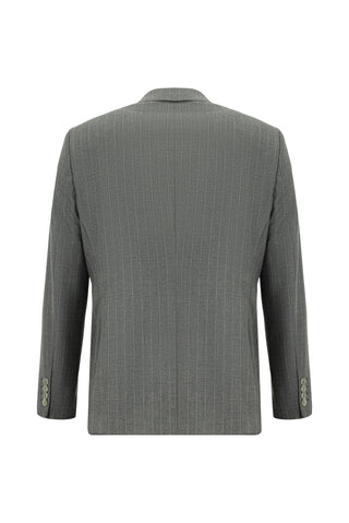  Orta Füme 7 Drop Slim Fit Dar Kesim Çizgili Kruvaze Takım Elbise