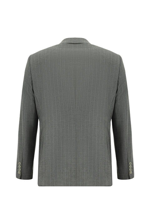 Medium Gray 7 Drop Slim Fit Striped Double-Breasted Suit