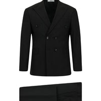 Black 6-Drop Regular Fit Standard Cut Striped Double-Breasted Suit
