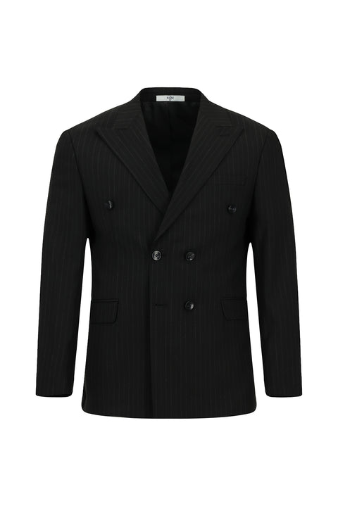 Black 6-Drop Regular Fit Standard Cut Striped Double-Breasted Suit