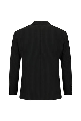  Siyah 7 Drop Slim Fit Dar Kesim Çizgili Kruvaze Takım Elbise
