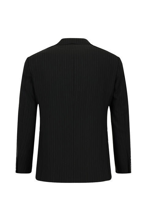 Black 6-Drop Regular Fit Standard Cut Striped Double-Breasted Suit