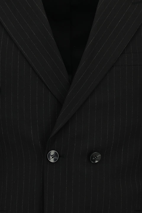 Black 7 Drop Slim Fit Striped Double-Breasted Suit