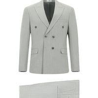 Light Grey 6 Drop Regular Fit Standard Cut Striped Double-Breasted Suit