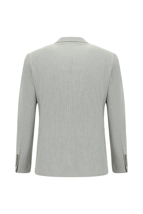 Light Grey 7 Drop Slim Fit Striped Double-Breasted Suit