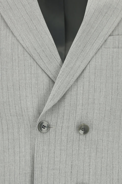 Light Grey 7 Drop Slim Fit Striped Double-Breasted Suit