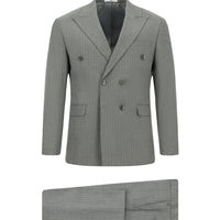Orta Füme 7 Drop Slim Fit Dar Kesim Çizgili Kruvaze Takım Elbise