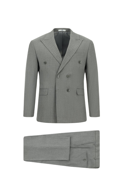 Medium Gray 6 Drop Regular Fit Standard Cut Striped Double-Breasted Suit
