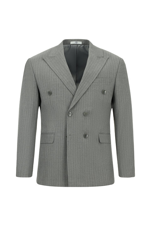 Medium Gray 6 Drop Regular Fit Standard Cut Striped Double-Breasted Suit