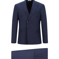 Medium Navy 7 Drop Slim Fit Striped Double-Breasted Suit