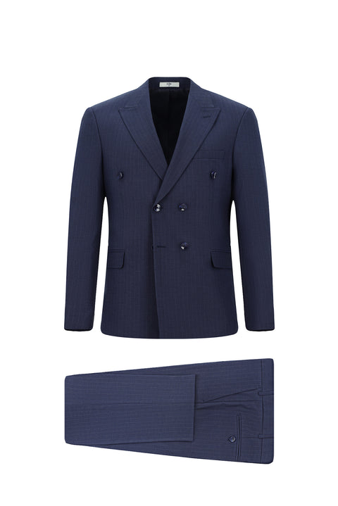 Medium Navy 6 Drop Regular Fit Standard Cut Striped Double-Breasted Suit