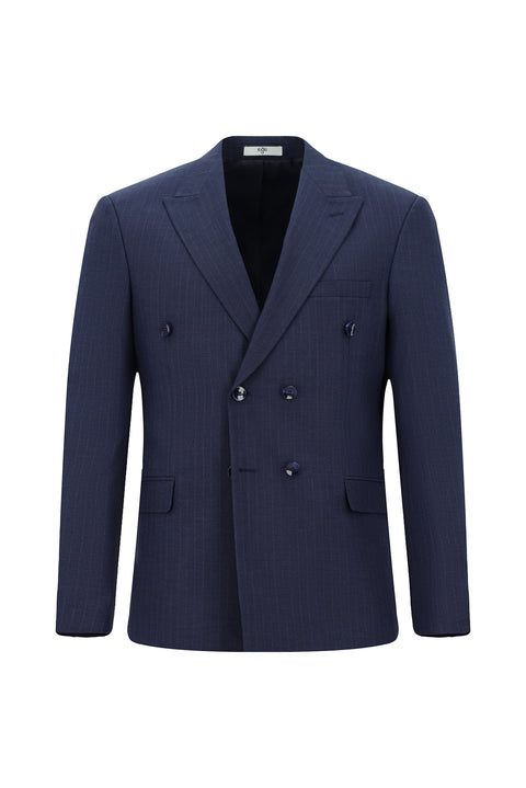 Medium Navy 6 Drop Regular Fit Standard Cut Striped Double-Breasted Suit