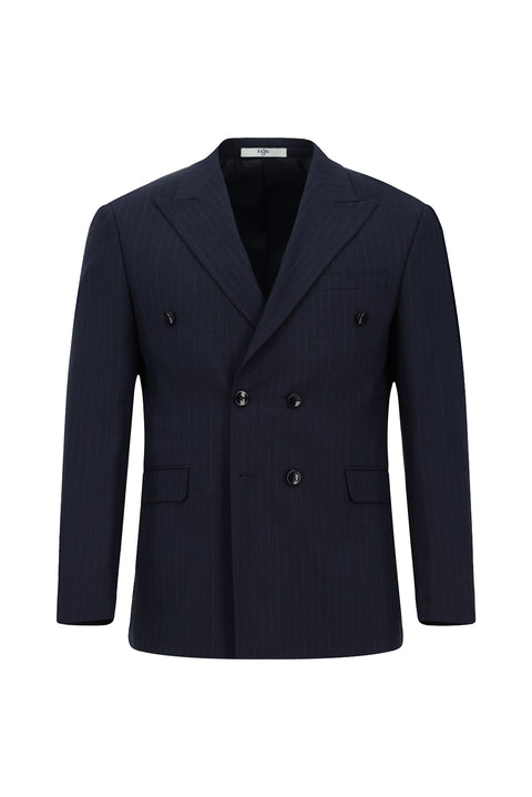 Dark Navy 7 Drop Slim Fit Striped Double-Breasted Suit