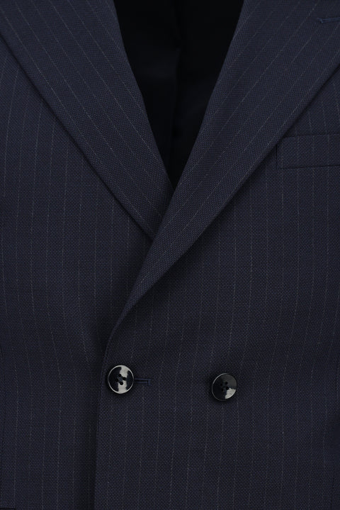 Dark Navy 6 Drop Regular Fit Standard Cut Striped Double-Breasted Suit