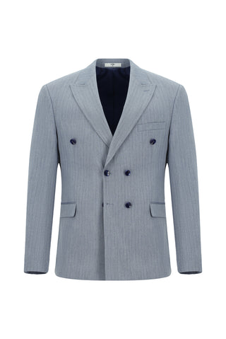  Açık Mavi 6 Drop Regular Fit Standart Kesim Çizgili Kruvaze Takım Elbise