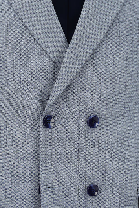 Light Blue 7 Drop Slim Fit Striped Double-Breasted Suit