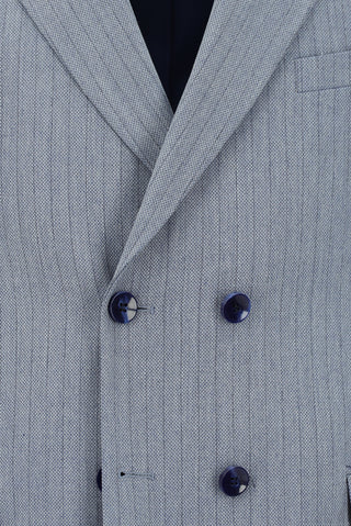  Açık Mavi 6 Drop Regular Fit Standart Kesim Çizgili Kruvaze Takım Elbise