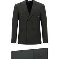 Dark Anthracite 6 Drop Regular Fit Standard Cut Striped Double-Breasted Suit