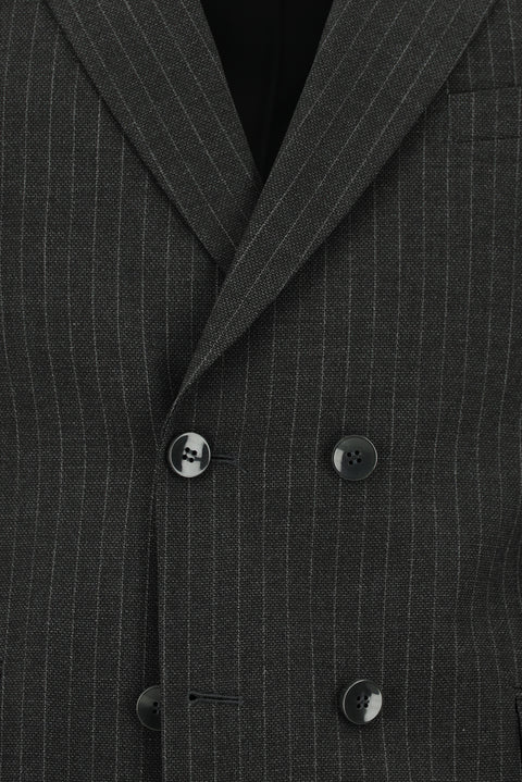 Dark Anthracite 7 Drop Slim Fit Striped Double-Breasted Suit