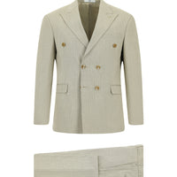 Light Mink 7 Drop Slim Fit Striped Double-Breasted Suit