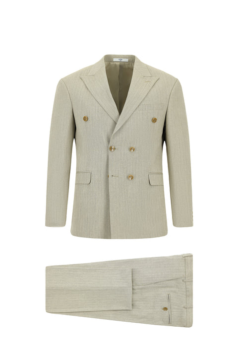 Light Mink 7 Drop Slim Fit Striped Double-Breasted Suit