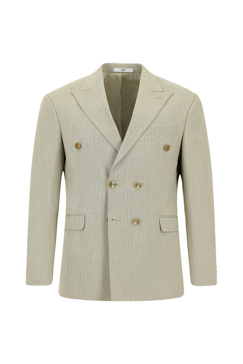 Light Mink 6 Drop Regular Fit Standard Cut Striped Double-Breasted Suit