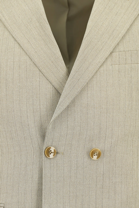Light Mink 7 Drop Slim Fit Striped Double-Breasted Suit