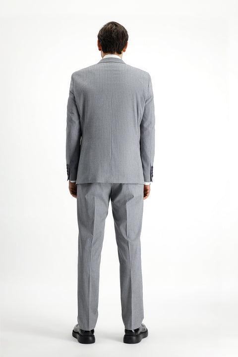 Medium Grey 6 Drop Regular Fit Standard Cut Striped Double-Breasted Suit