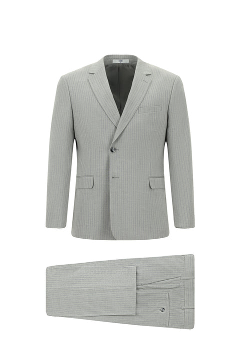Medium Grey 6 Drop Regular Fit Standard Cut Striped Double-Breasted Suit