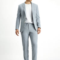 Orta Gri 7 Drop Super Slim Fit Eksra Dar Kesim Çizgili Beli Lastikli İpli Gofre Takım Elbise