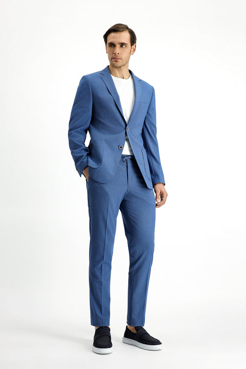 Indigo 7 Drop Super Slim Fit Extra Narrow Cut Striped Elastic Waist Drawstring Waffle Suit