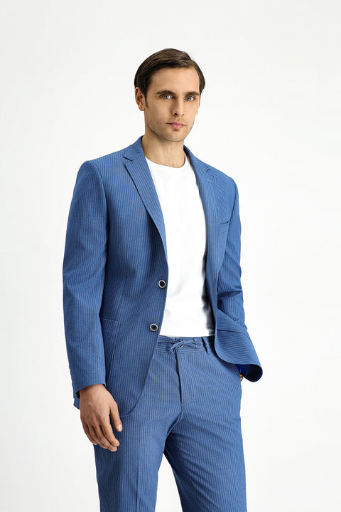 Indigo 7 Drop Super Slim Fit Extra Narrow Cut Striped Elastic Waist Drawstring Waffle Suit
