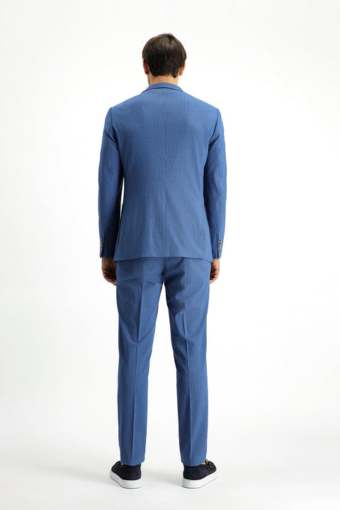 Indigo 7 Drop Super Slim Fit Extra Narrow Cut Striped Elastic Waist Drawstring Waffle Suit
