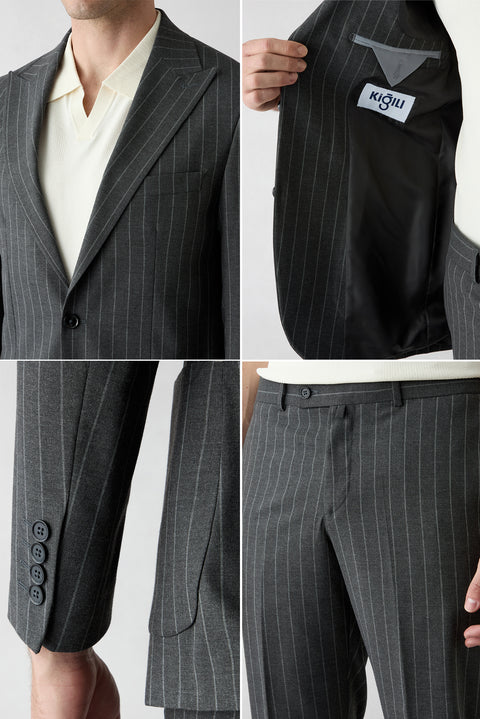 Dark Anthracite 6 Drop Regular Fit Standard Cut Striped Suit