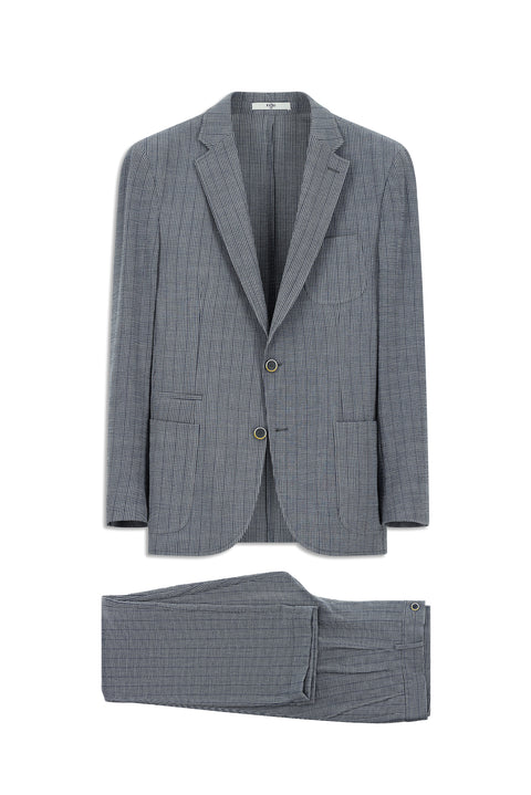 Medium Navy 6 Drop Regular Fit Standard Cut Patterned Suit