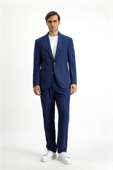 Dark Navy 6 Drop Regular Fit Standard Cut Patterned Suit