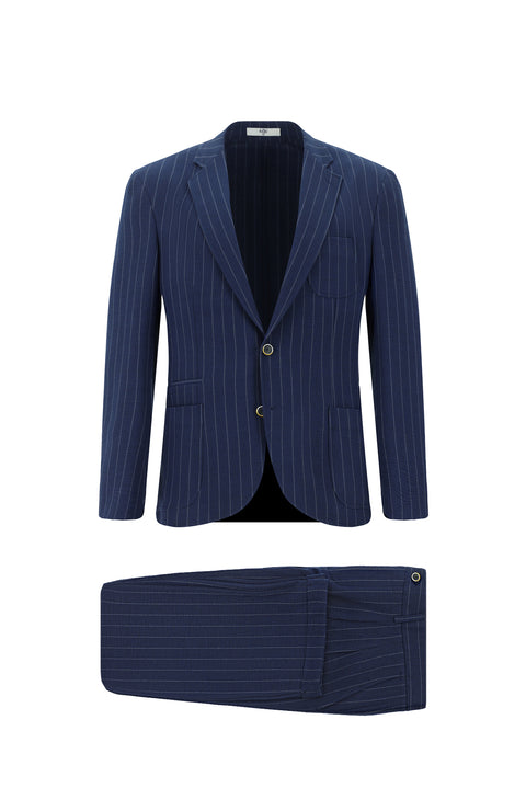 Dark Navy 6 Drop Regular Fit Standard Cut Patterned Suit