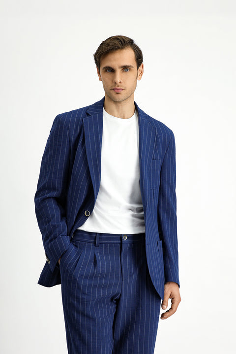 Dark Navy 6 Drop Regular Fit Standard Cut Patterned Suit