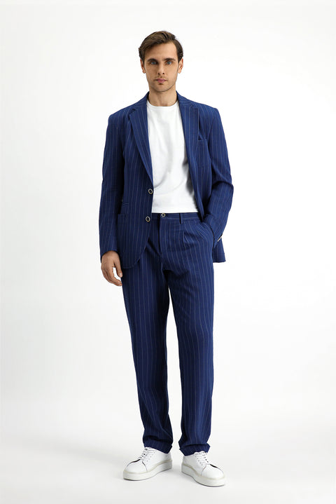 Dark Navy 6 Drop Regular Fit Standard Cut Patterned Suit