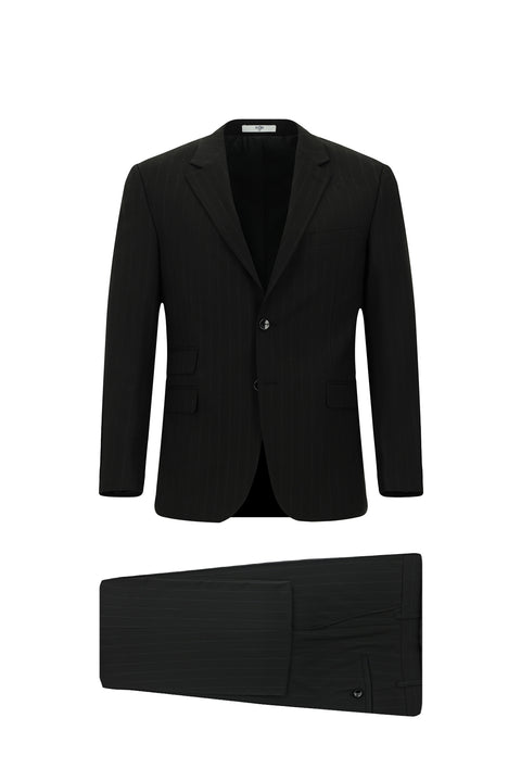 Black 4-Drop Relaxed Fit Striped Suit