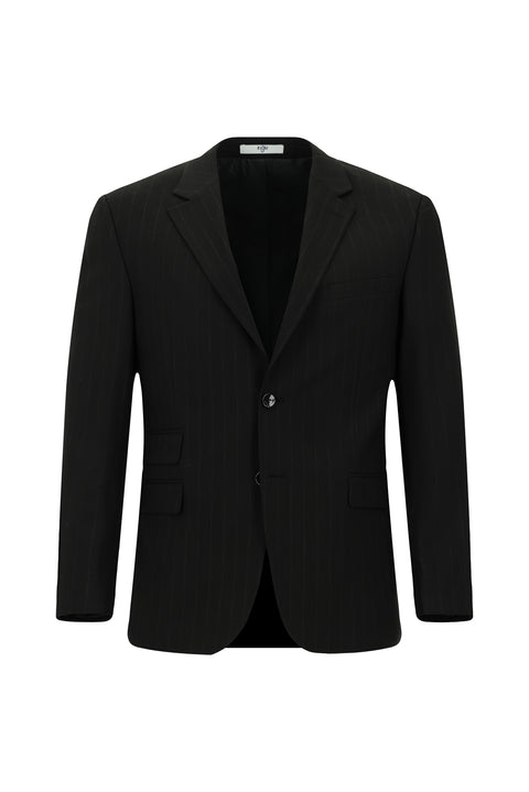 Black 4-Drop Relaxed Fit Striped Suit